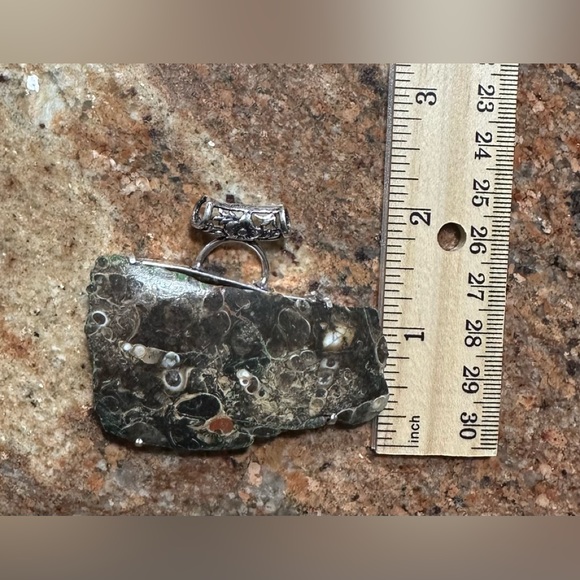 Natural Rough Turritella Fossil Agate Large Pendant. - Picture 5 of 5